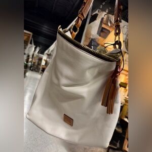Dooney and Bourke large McKenzie hobo White cognac Leather Tote shoulder Bag